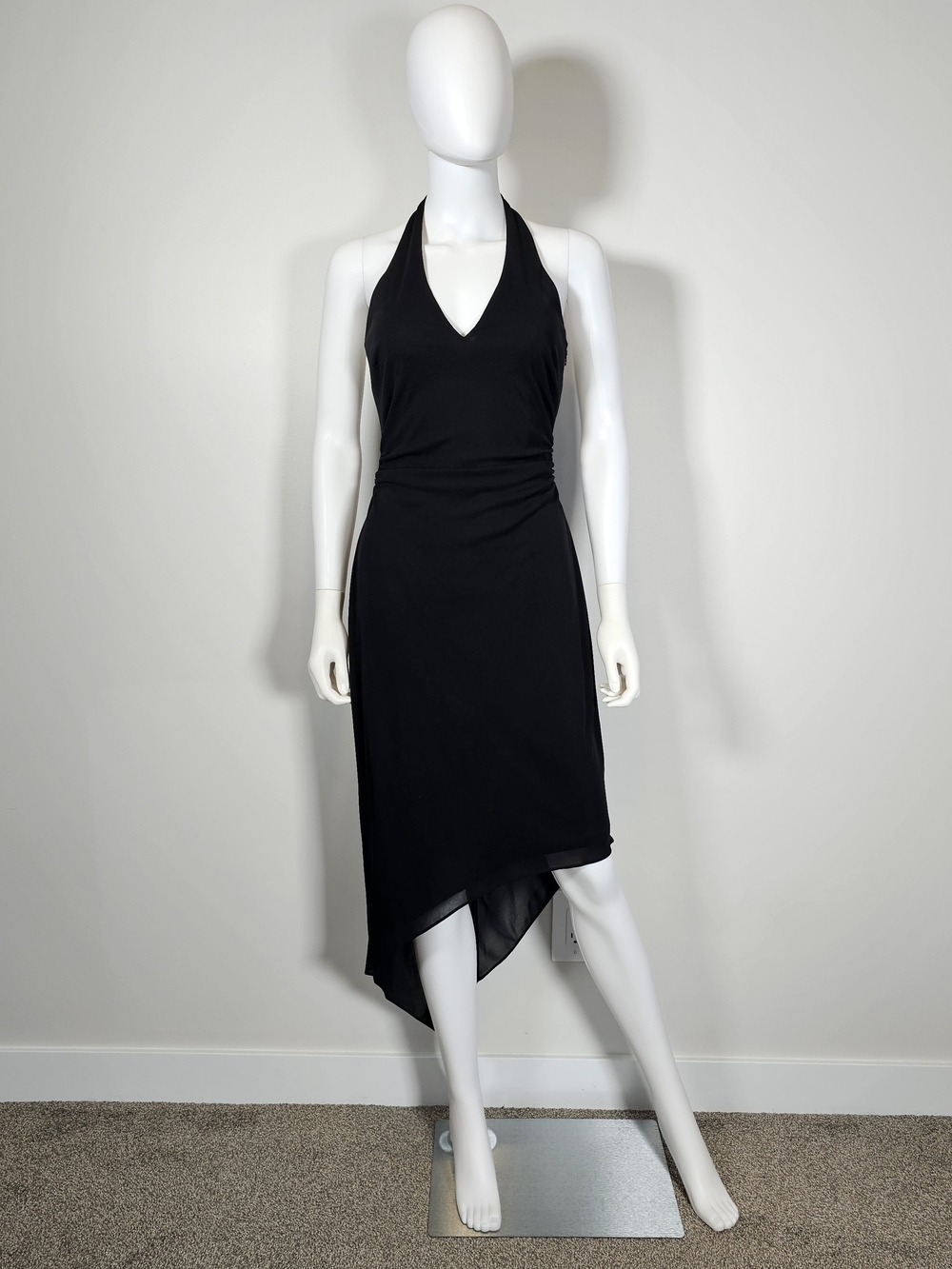 David Meister Black Halter Asymmetrical Dress Sz 6
